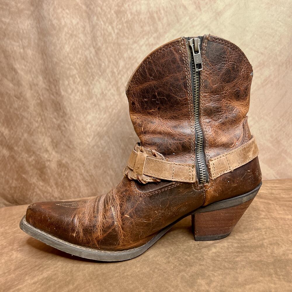 Durango Pointed Toe Ankle Western Cowboy Boot Spur Buckle Heeled Distressed - Picture 11 of 12